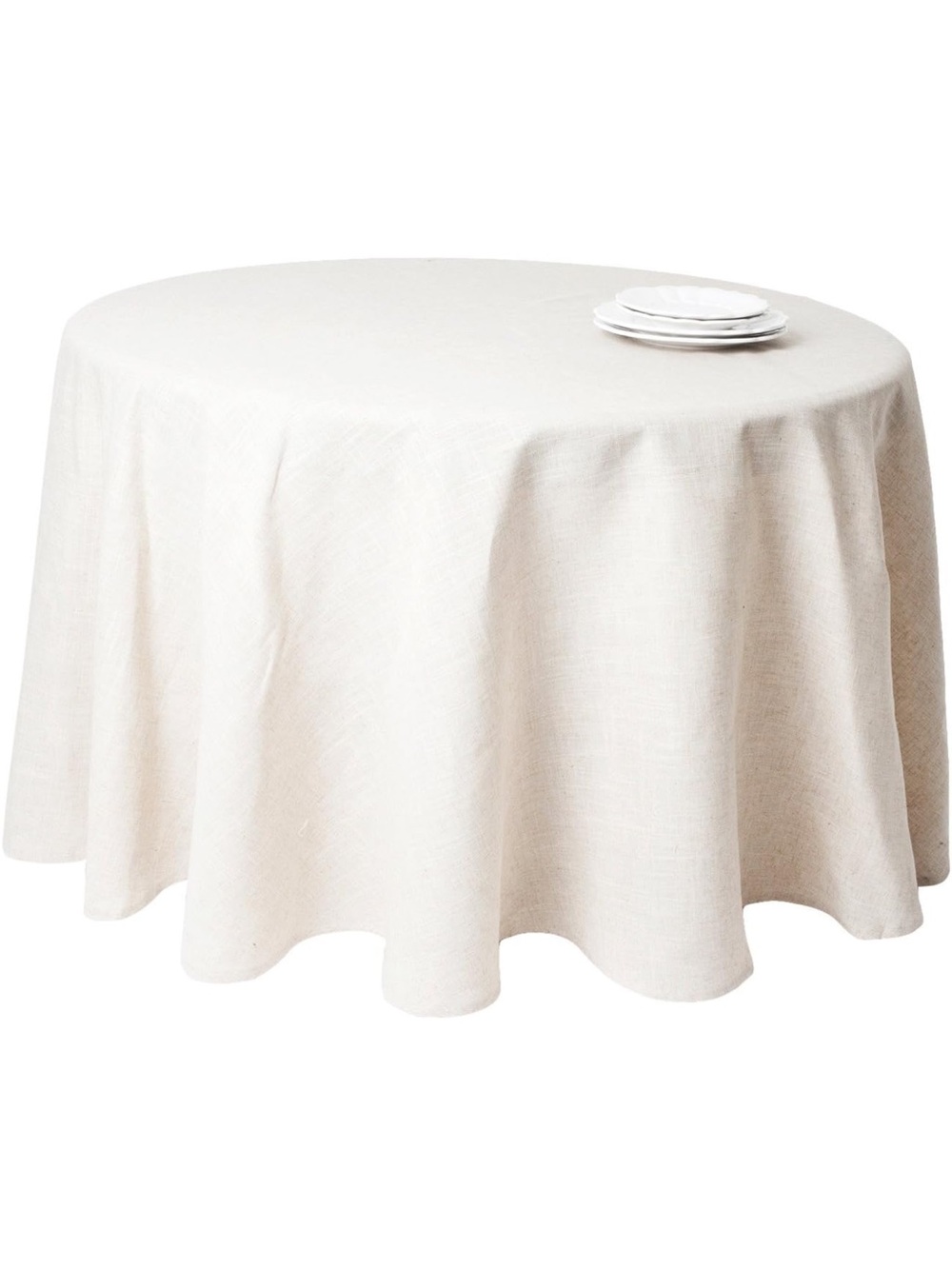 NEW SARO LIFESTYLE Poly and Linen Blend Toscana Tablecloth, Natural, 132" ROUND